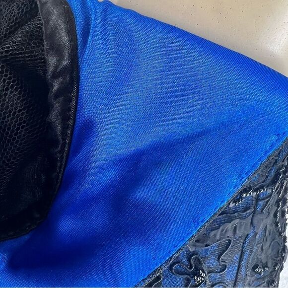 Sue Wong 3/4 SLEEVE V-NECK BEADED ROYAL BLUE & BLACK LACE COCKTAIL DRESS SIZE 4 - Picture 11 of 15